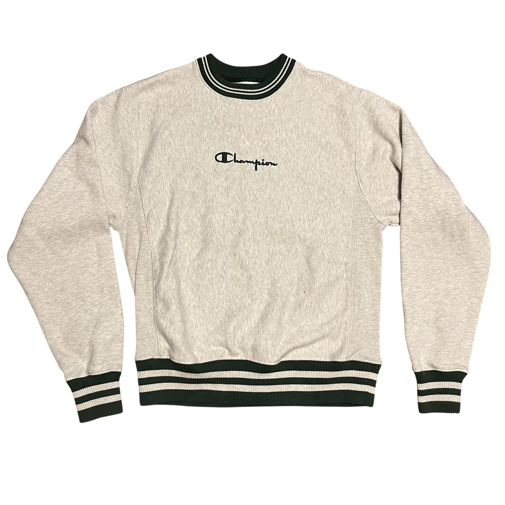 Champion Reverse Weave Sweatshirt Mens Small Heather Gray Green Striped